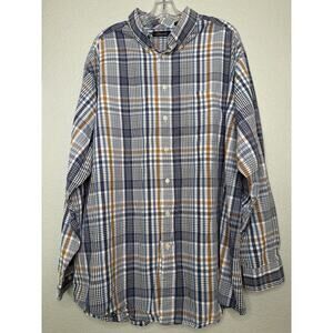 Roundtree & Yorke Casuals Plaid Button Shirt Men’s 3XT Blue Tan Cotton